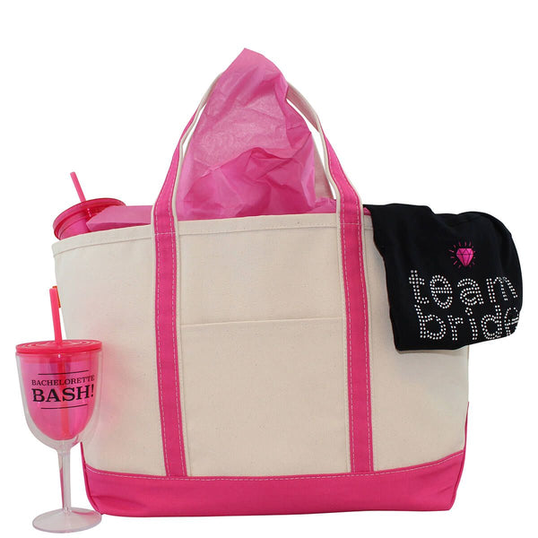 Monogrammed Hot Pink Large Canvas Boat Tote