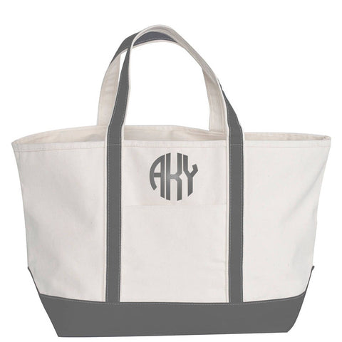 Monogrammed Gray Large Canvas Boat Tote