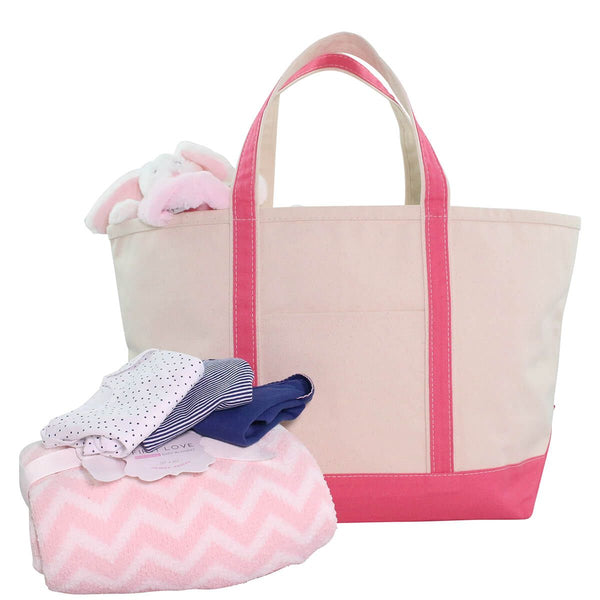 Monogrammed Coral Large Canvas Boat Tote
