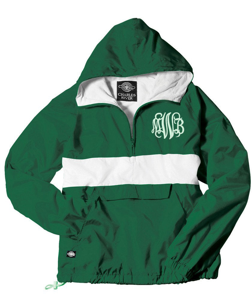 Monogrammed Striped Rugby Packable Rain Jacket