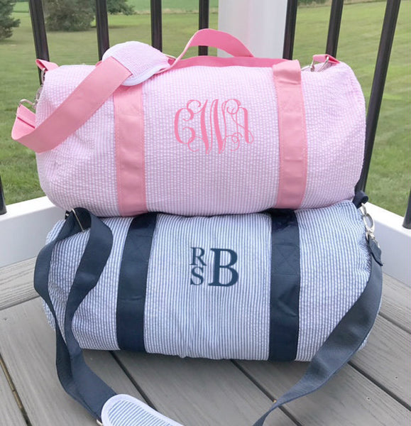 Pink Seersucker Duffle Bag