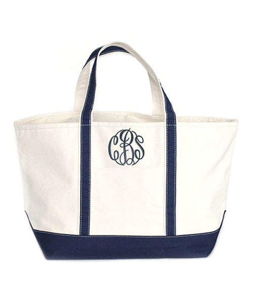 Monogrammed Navy Large Canvas Boat Tote